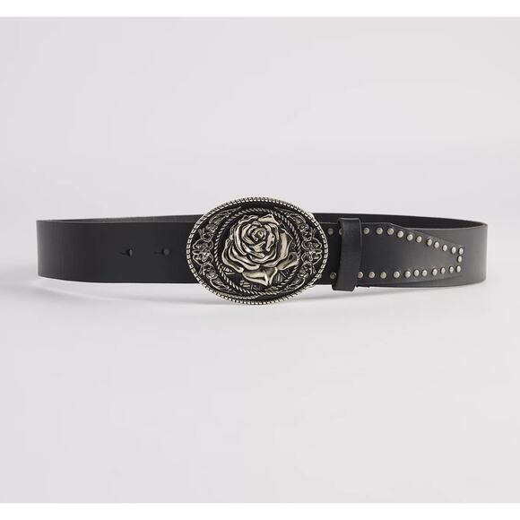 Urban Outfitters Accessories - NWT URBAN OUTFITTERS Rose Buckle Belt Black Silver Small